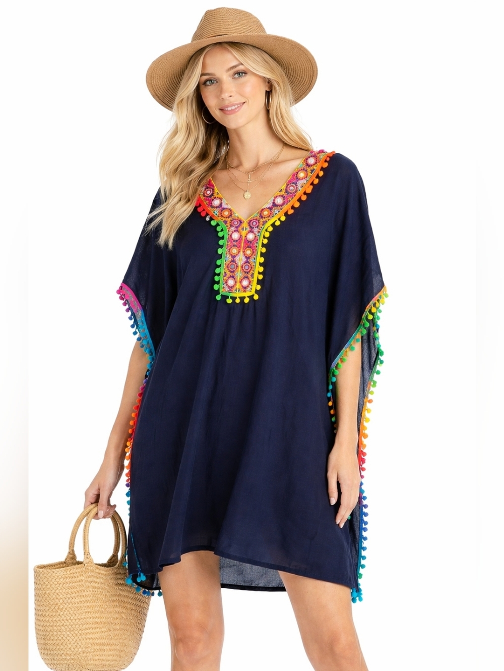 SAHIBA Blue Embroidered Beach Cover Up Size XL NWT